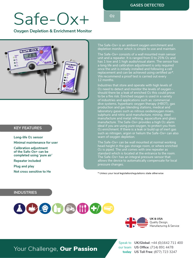 Safe-Ox+ Oxygen Monitor Overview | PDF | Oxygen | Gases