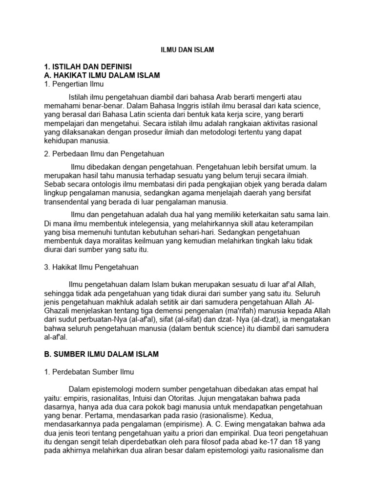 Hakikat dan Sumber Ilmu dalam Islam | PDF | Ilmu Sosial | Filsafat