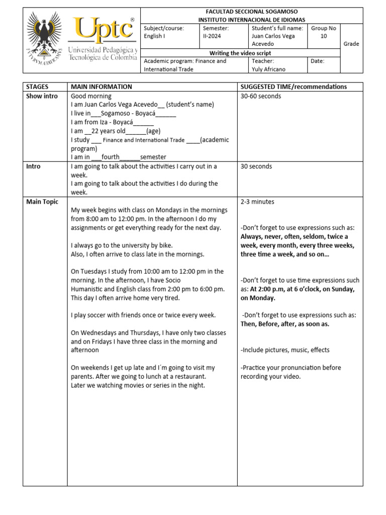 Writing A Video Script Juan | PDF