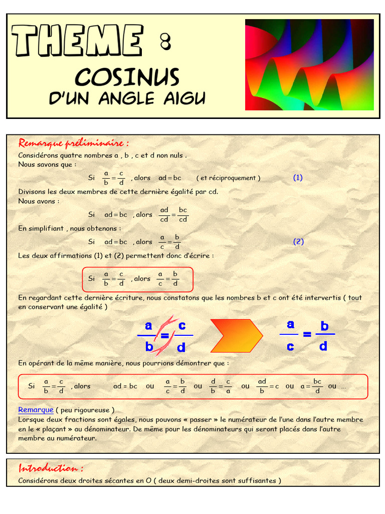 Cosinus d'un angle aigu expliqué | PDF | Fonction trigonométrique ...