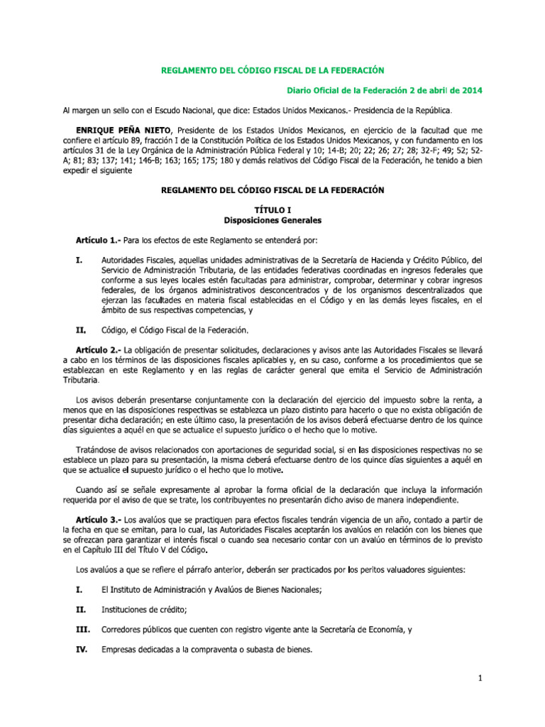 08 - Reglamento Del Código Fiscal de La Federación | PDF