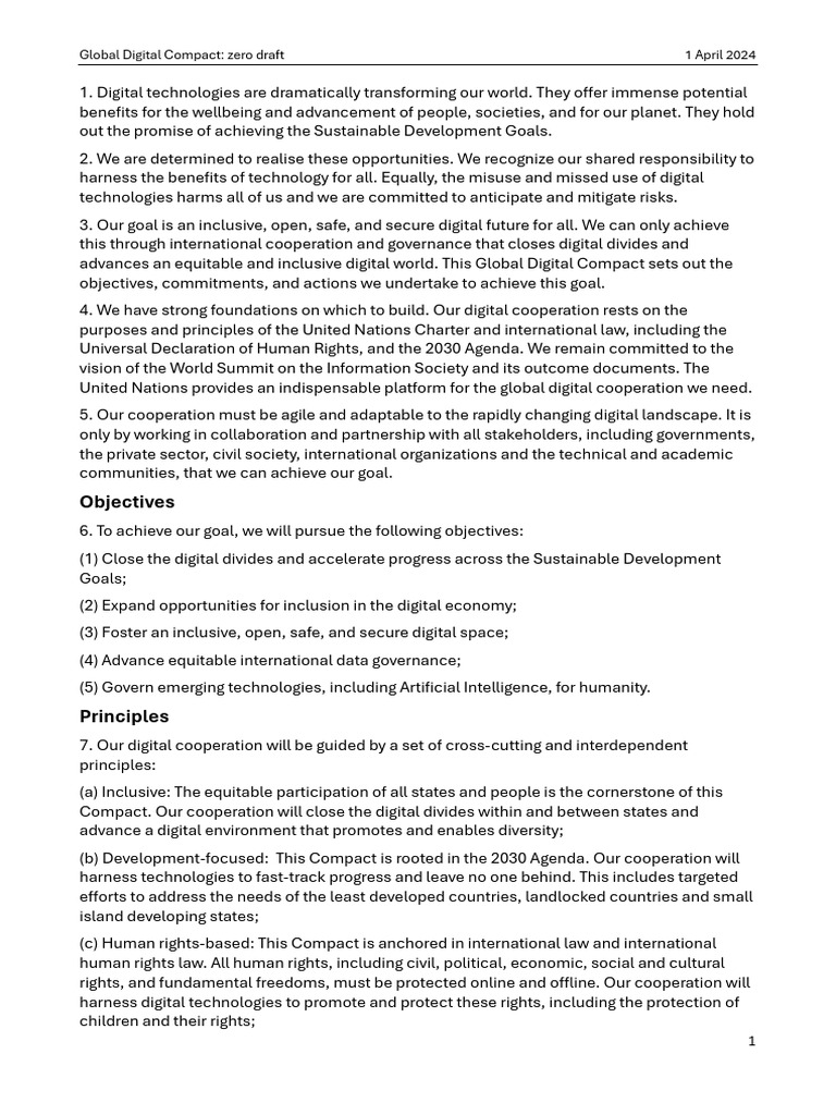Sotf Global Digital Compact Zero Draft | PDF | Governance | Internet ...