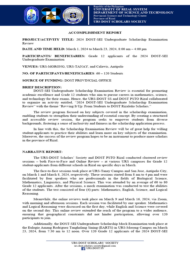 Dost Review-Accomplishment Report | PDF | Science