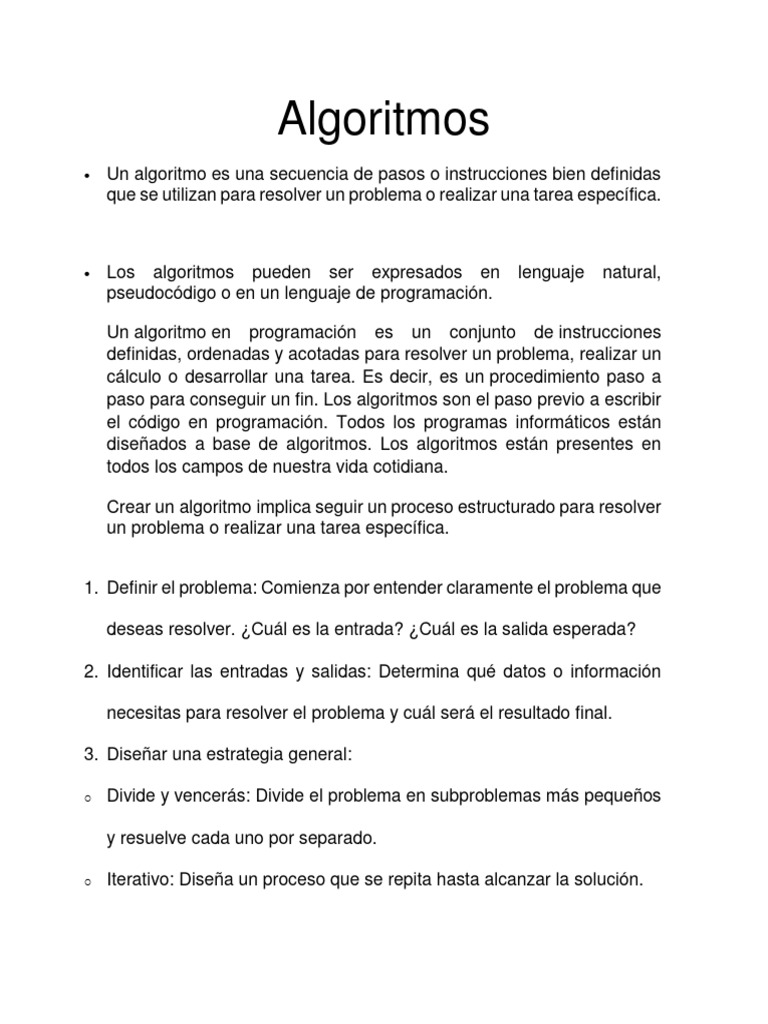 Ejemplos y Definición de Algoritmos | PDF | Algoritmos | Lenguaje de ...