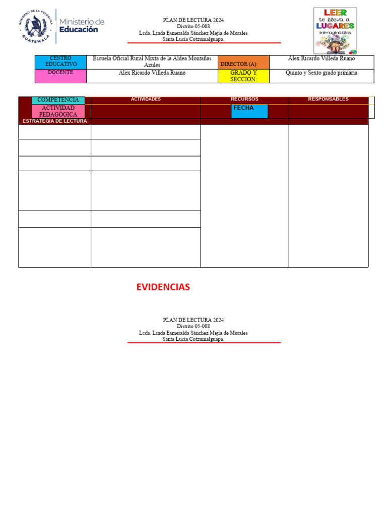 Formato Plan de Lectura 2024 - QUINTO - SEXTO | PDF