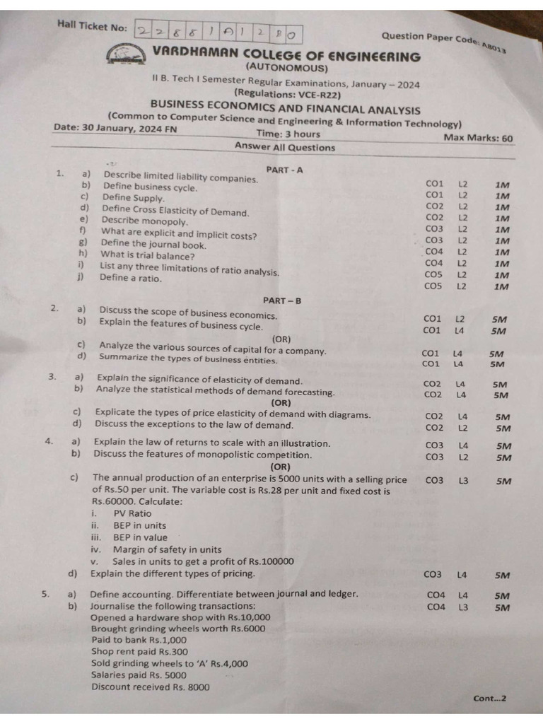 BEFA CAT-1 & SEM 3rd Sem | PDF