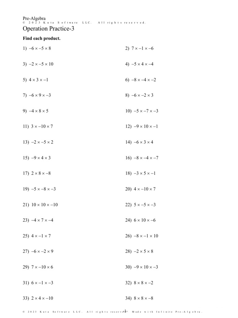 Pre-Algebra Operations Practice Worksheet | PDF