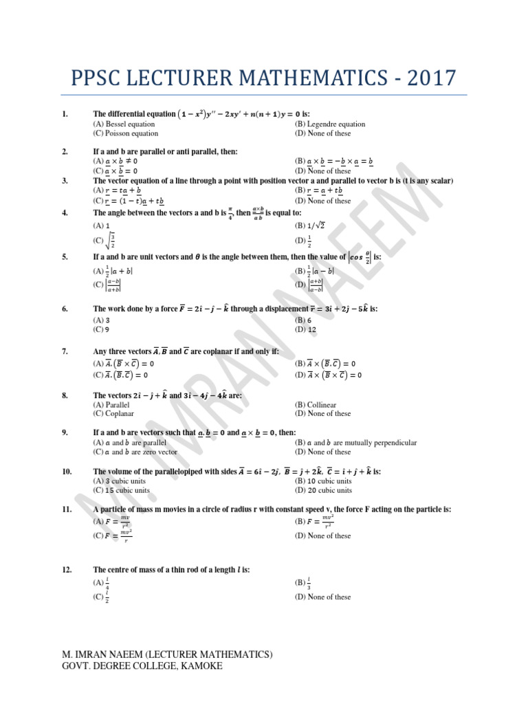PPSC 2017 Complete | PDF | Group (Mathematics) | Limit (Mathematics)