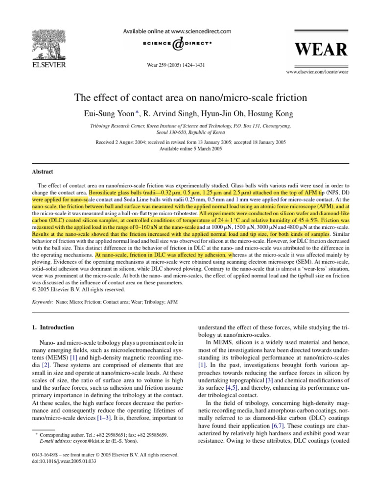 Impact of Contact Area on Friction | PDF | Friction | Wear