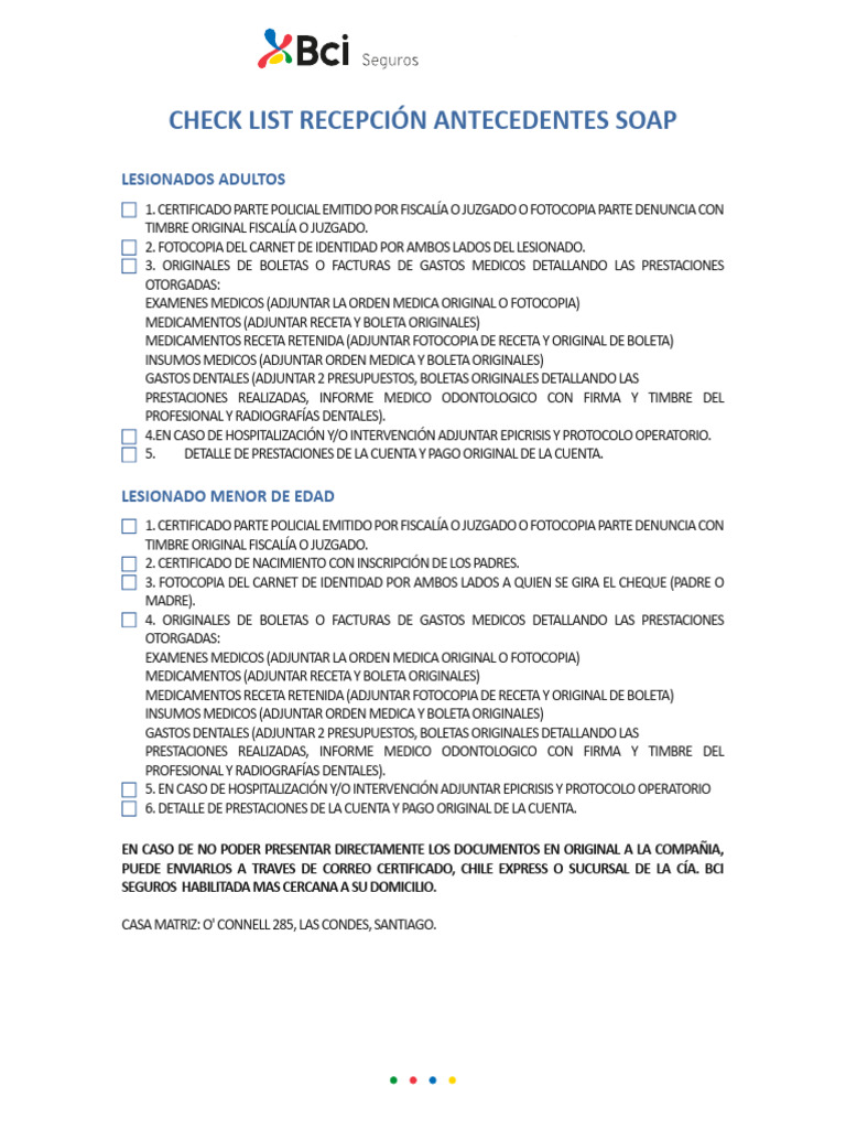 Check List Recepción Antecedentes Soap (Lesionado) Bci | PDF