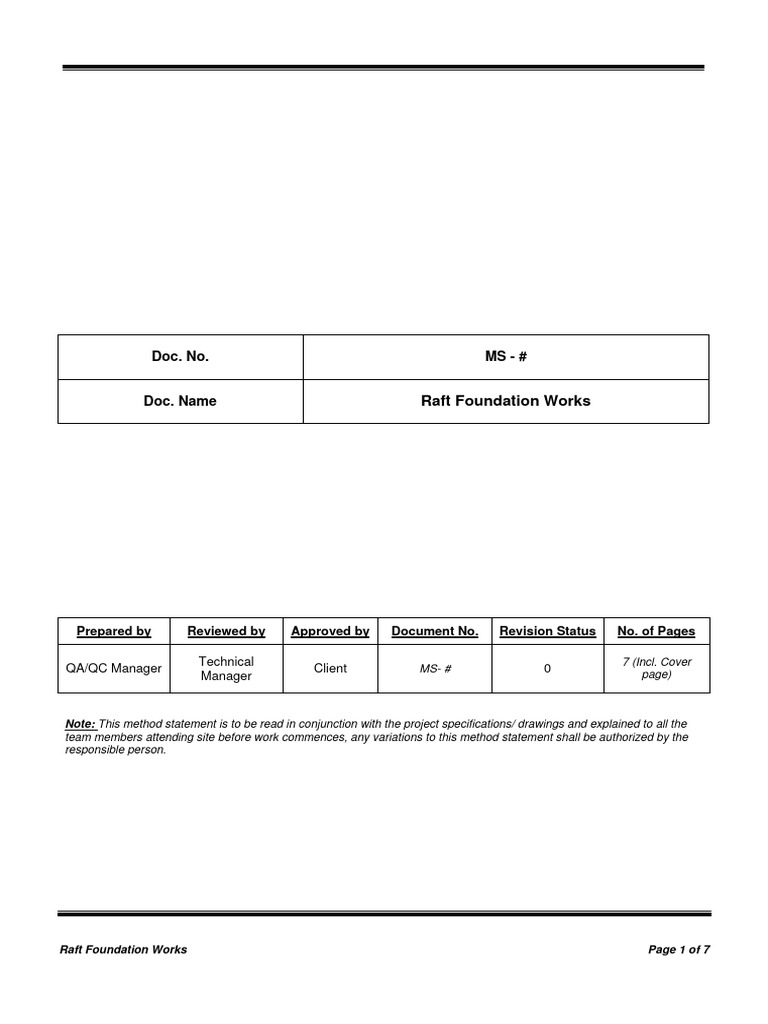 Raft Foundation Method Statement | PDF | Concrete | Specification ...