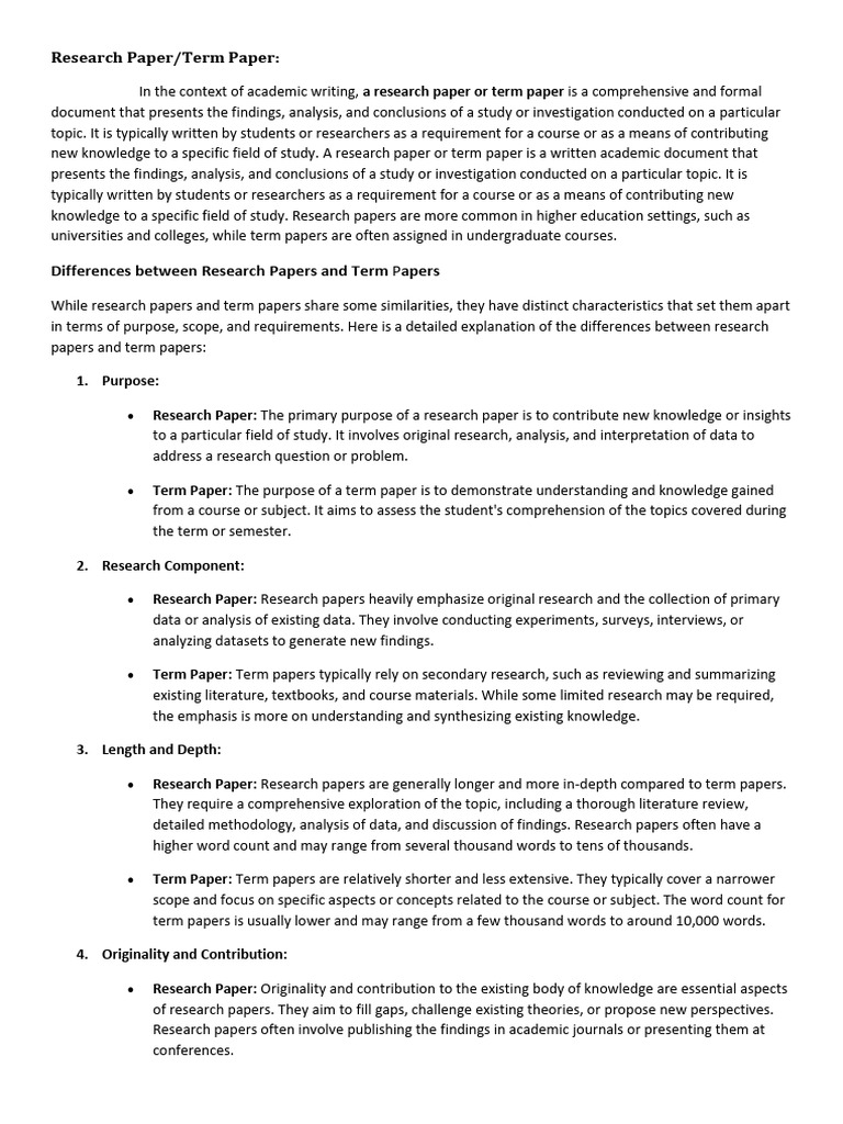 Research vs. Term Papers Explained | PDF | Case Study | Critical Thinking