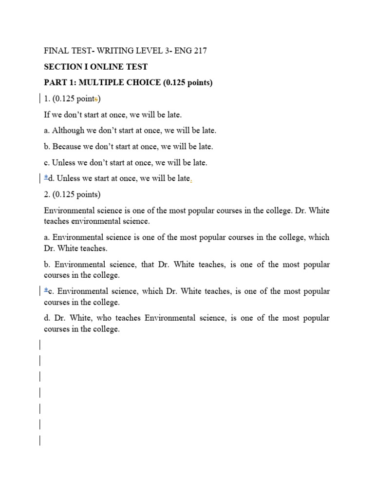 Key Final Test - Writing Lvel 3 - 2019-2020 | PDF | Adjective | Syntax