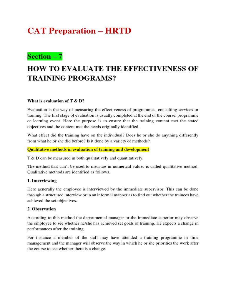 Evaluating Training Program Effectiveness | PDF | Learning | Cost ...