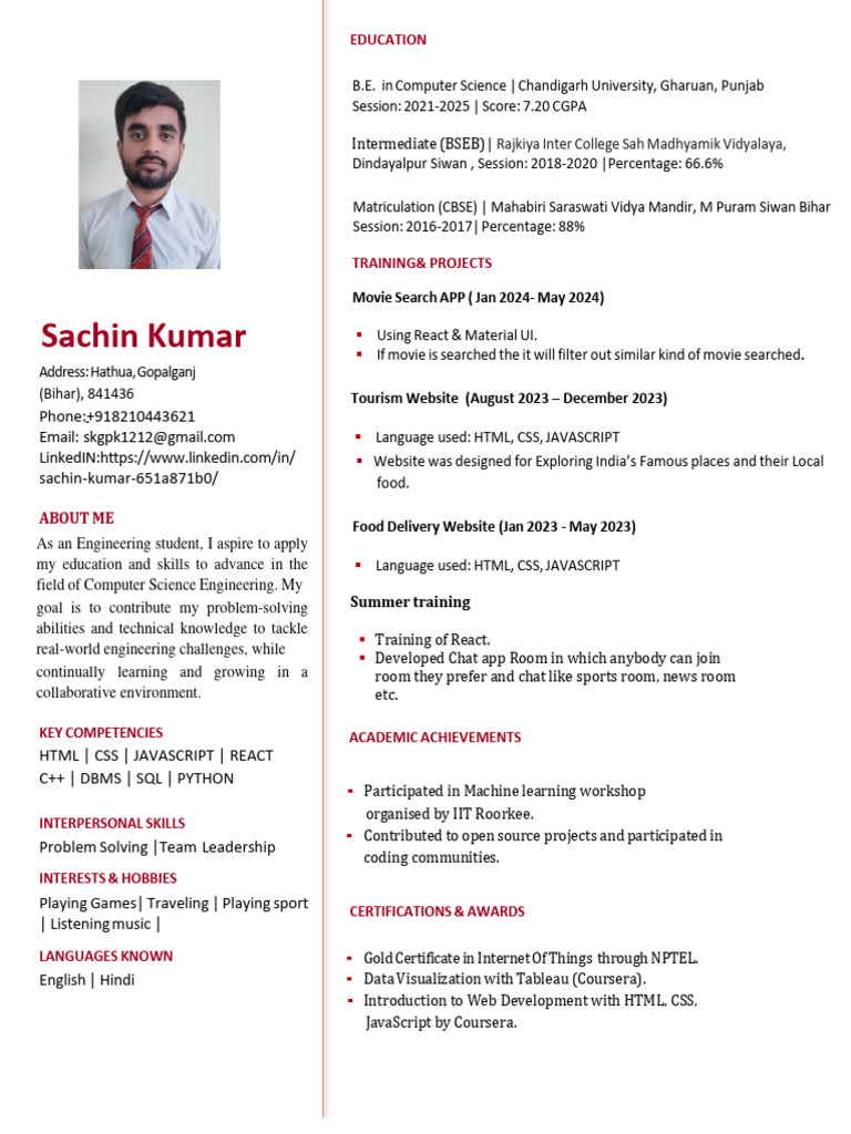 Computer Science Student Profile | PDF | Websites | World Wide Web