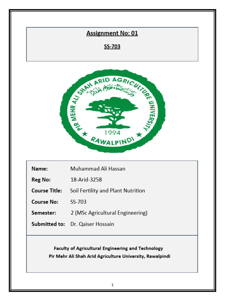 Assignment No 1 Soil Fertility | PDF | Fertilizer | Sulfur