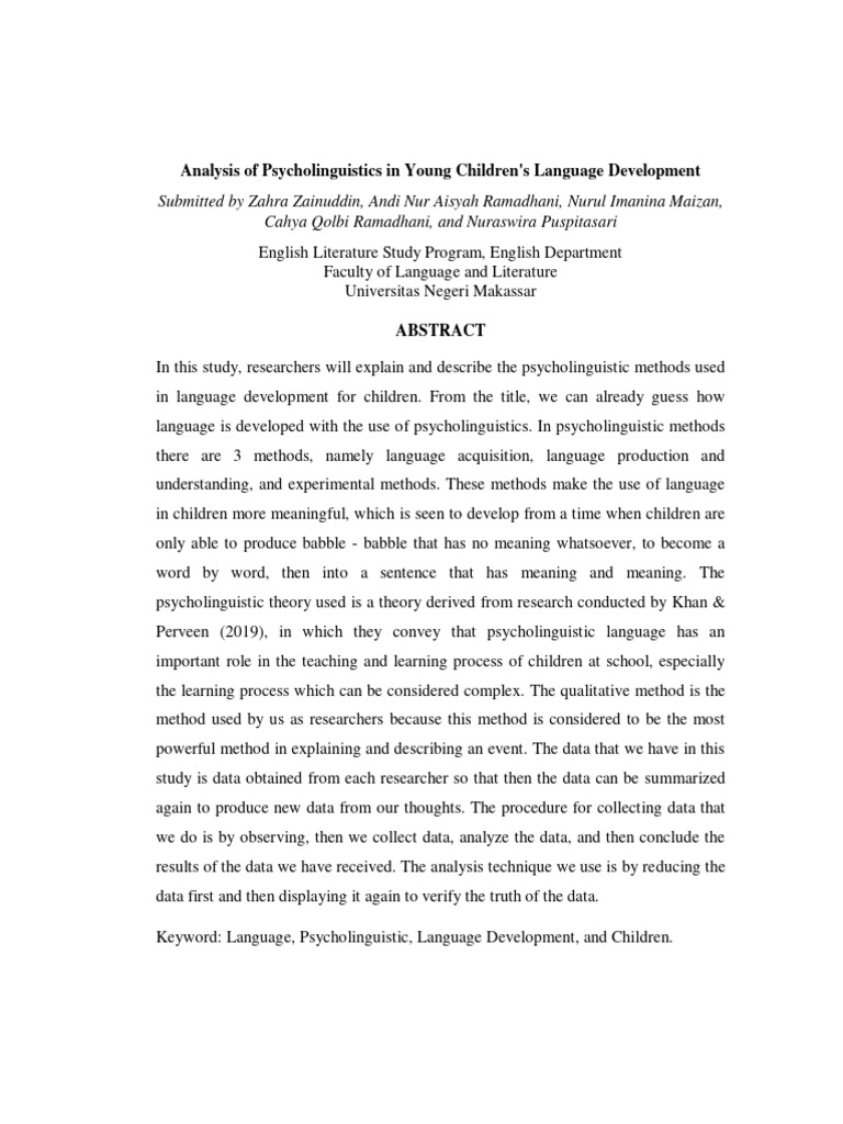 Psycholinguistics in Child Language Development | PDF ...