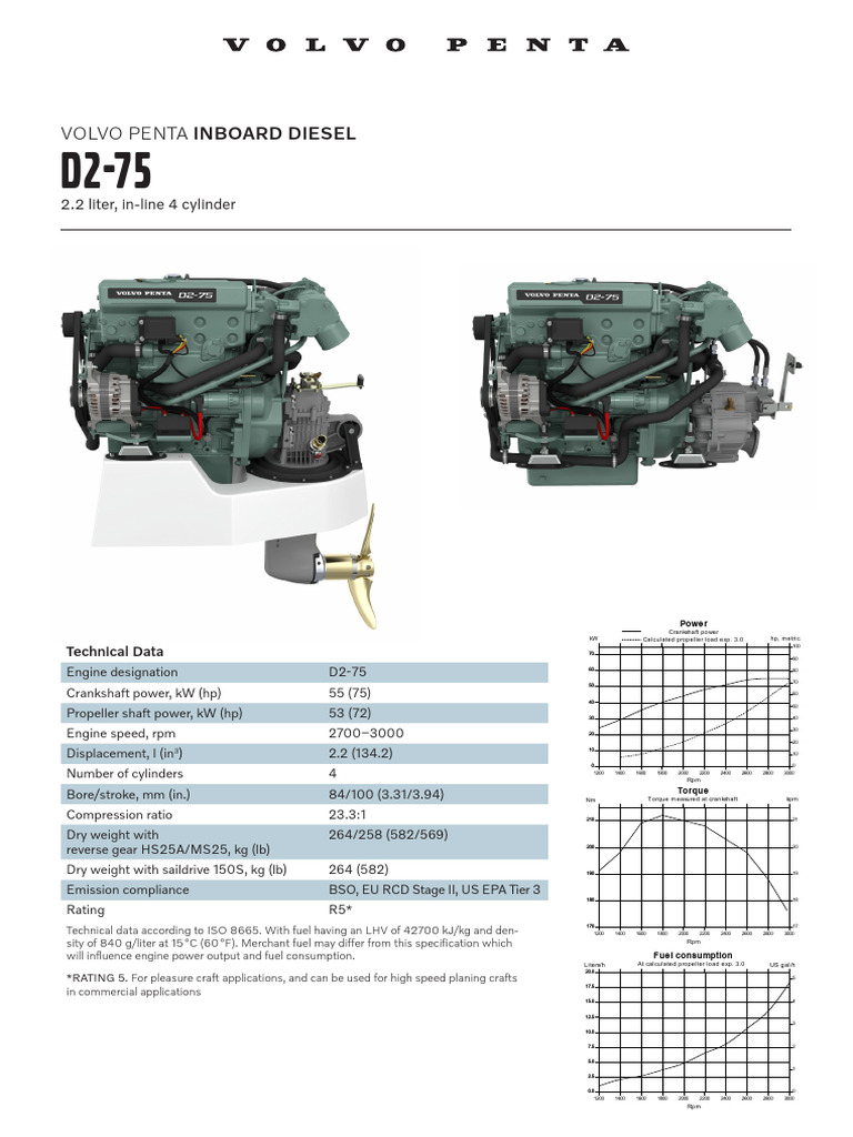 Volvo Penta D2-75 Technical Data | PDF | Engines | Horsepower