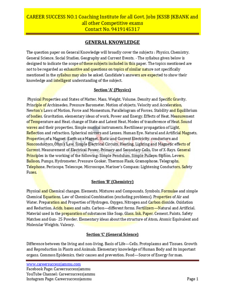 Govt. Exam Prep: General Knowledge | PDF | Force | Chemical Substances