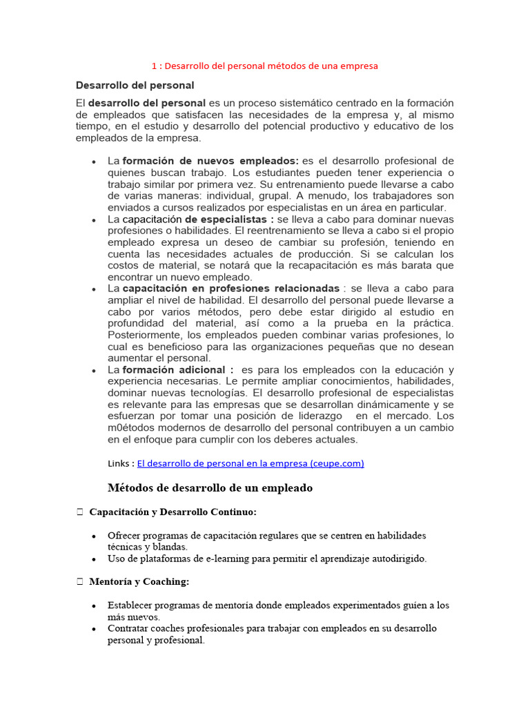 Métodos para el Desarrollo del Personal | PDF | Business | Economias