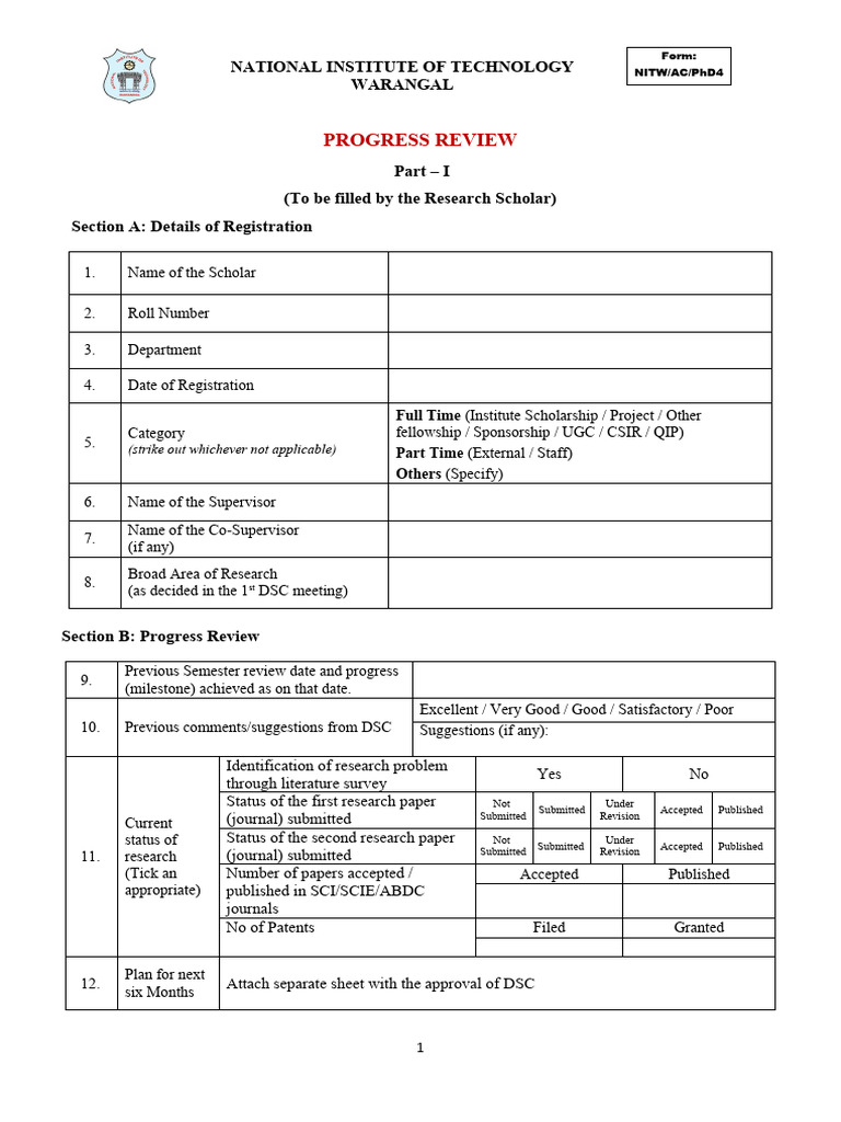 PhD Progress Review Form | PDF