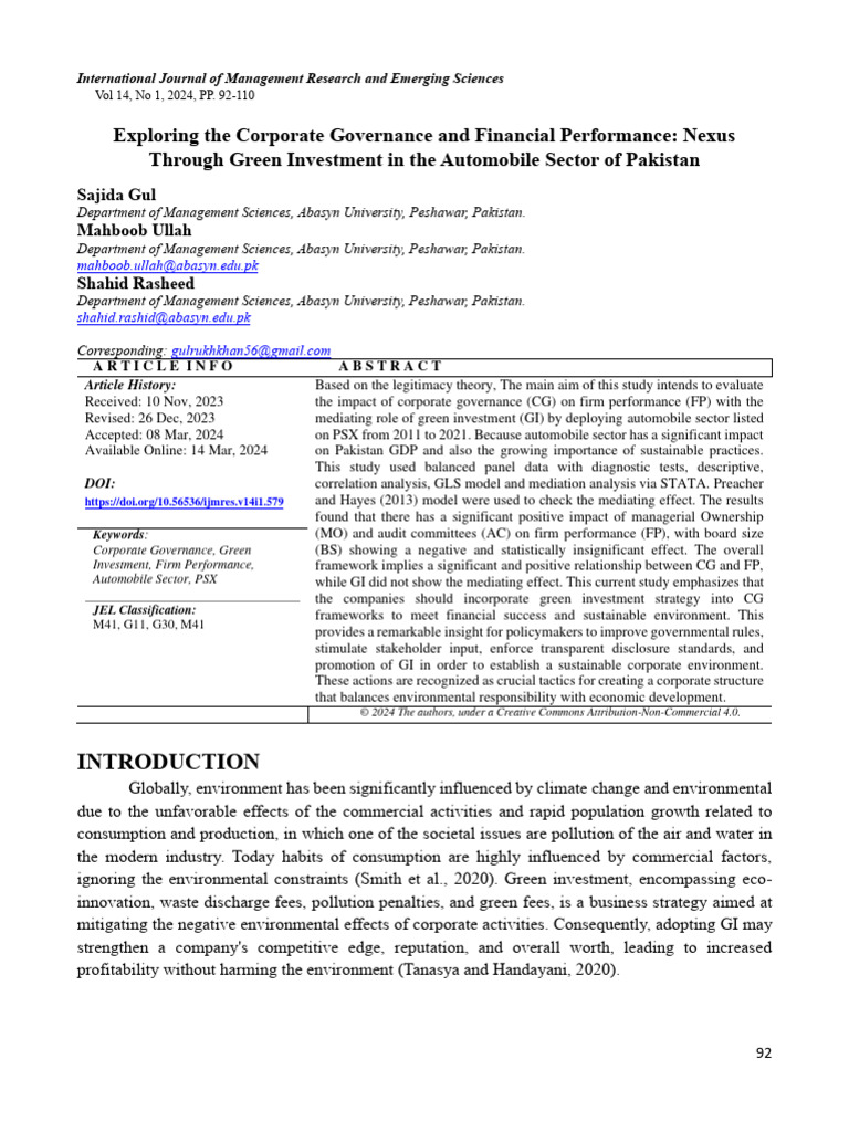 Corporate Governance and Green Investment Impact | PDF | Sustainability ...