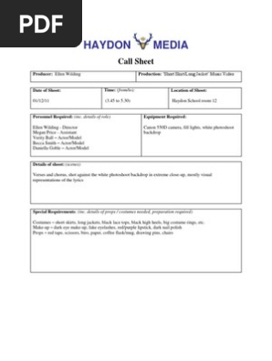 Call Sheet