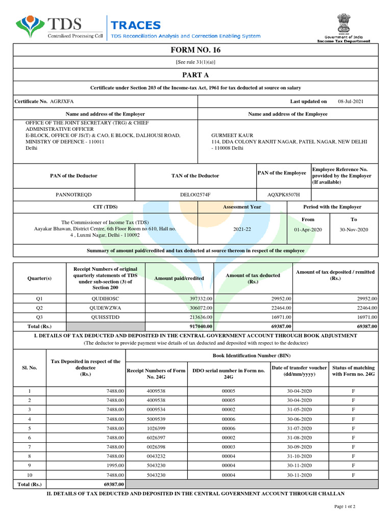 TDS Certificate Form No. 16 Download | PDF | Tax Deduction | Salary
