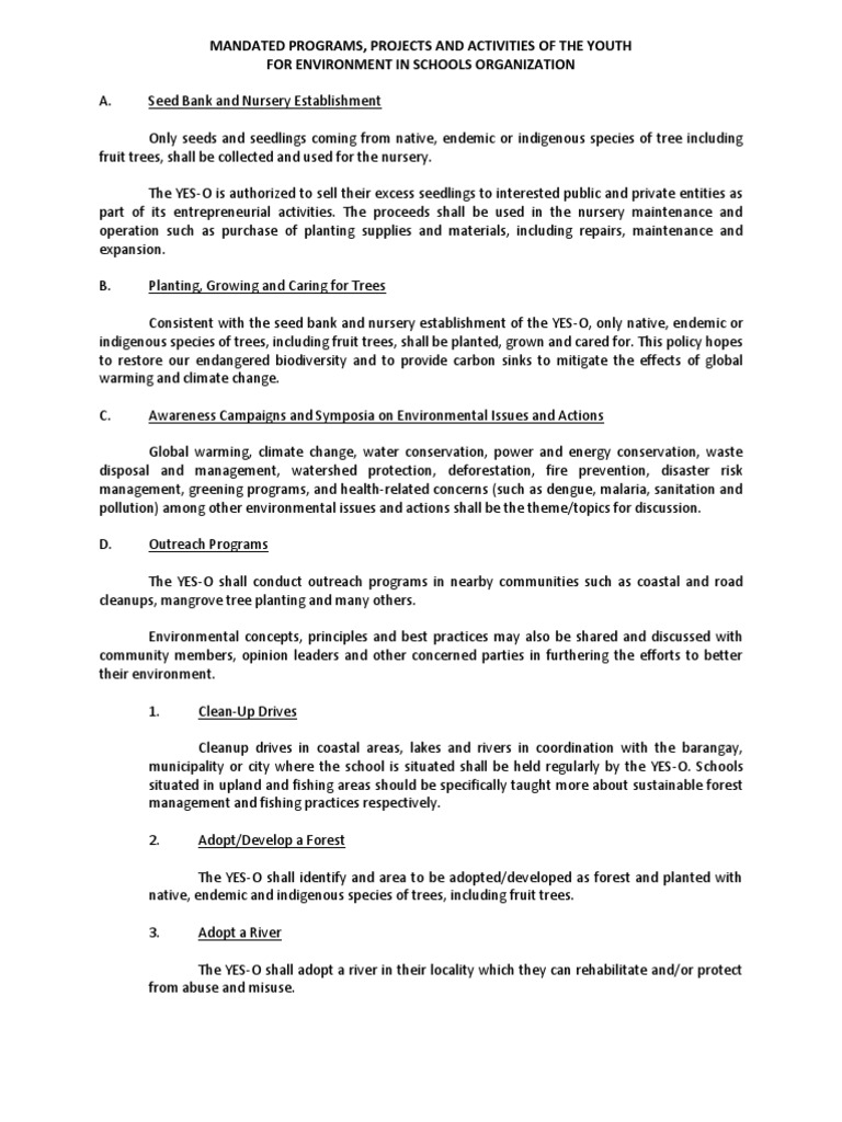 YES-O Environmental Programs and Projects | PDF | Recycling | Waste