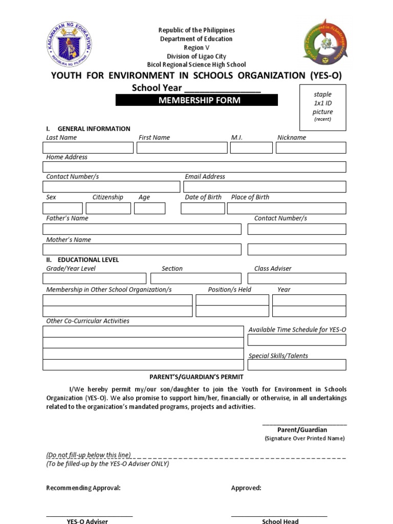 YES-O Membership Form | PDF | Social Institutions | Social Science