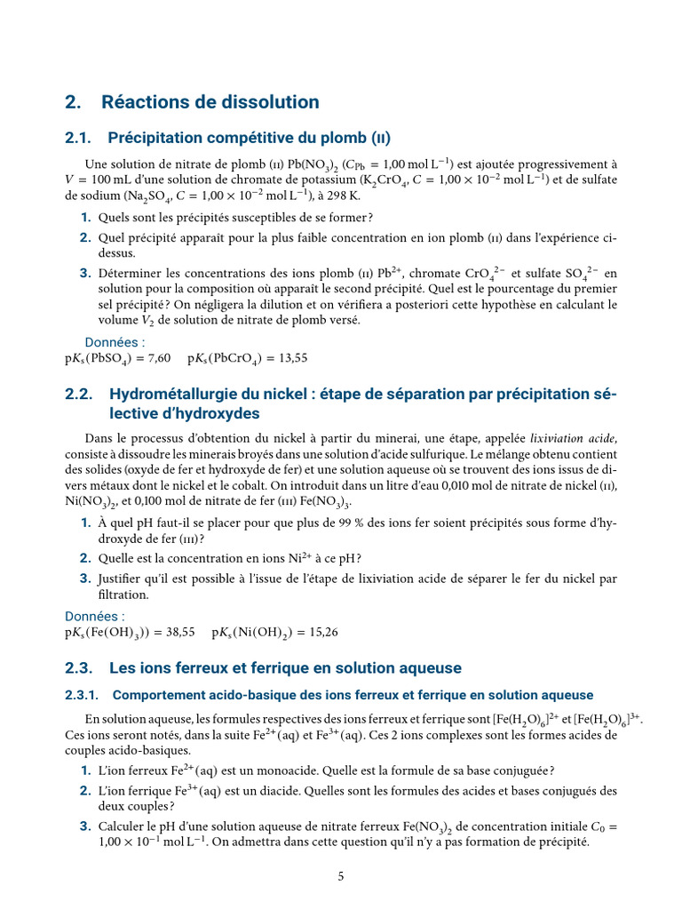 Réactions de dissolution et précipitation des métaux | PDF | Hydroxyde ...
