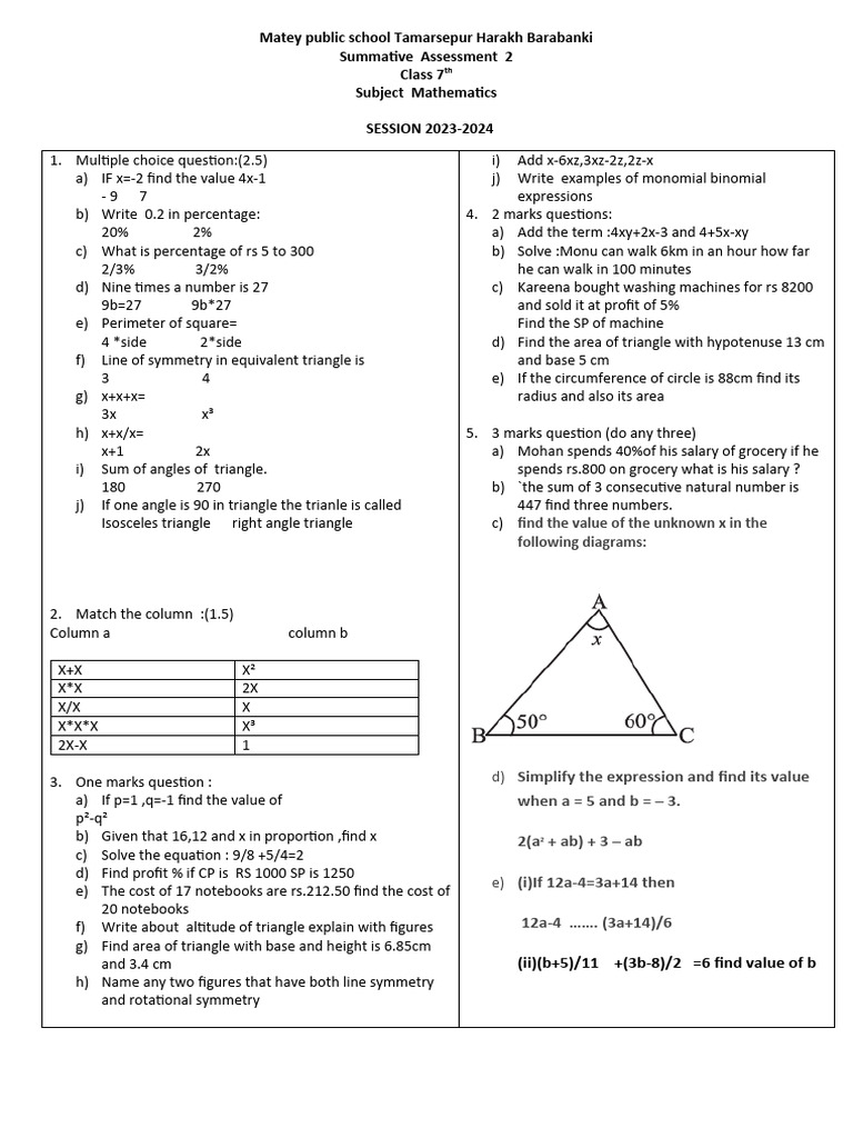 7th Maths | PDF | Triangle | Area