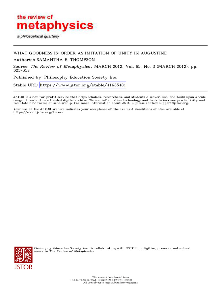 Understanding Goodness in Augustine | PDF | Reason | Truth