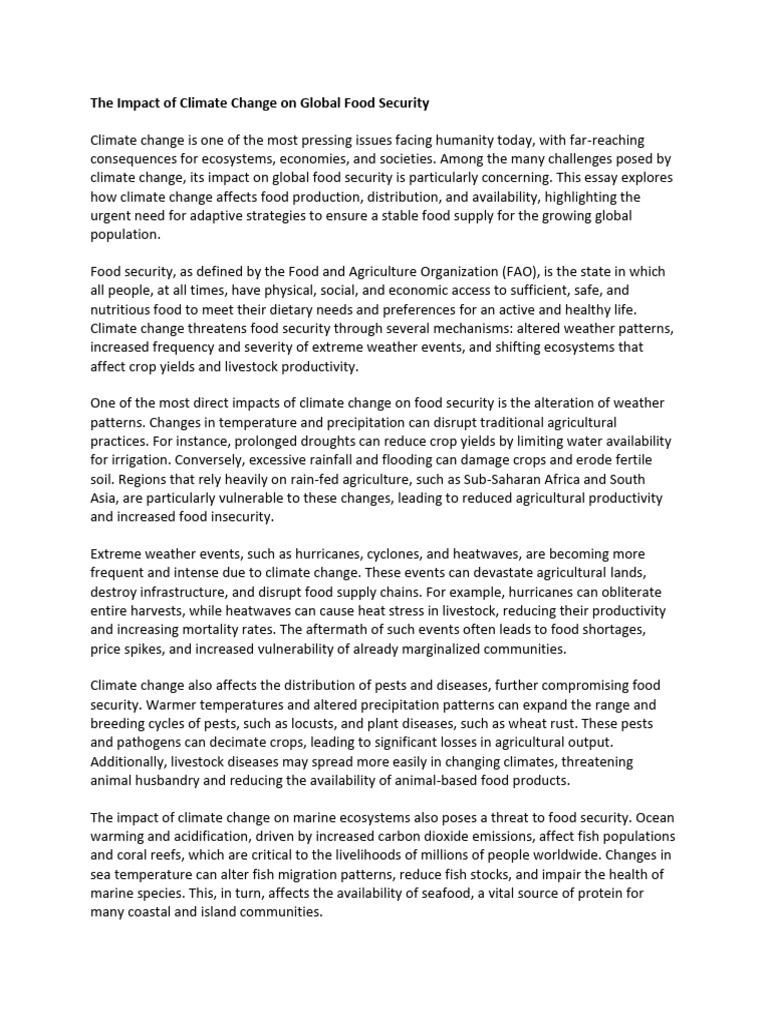 The Impact of Climate Change On Global Food Security | PDF | Food ...