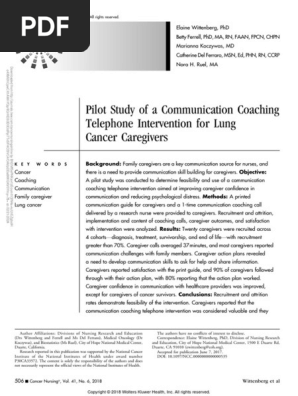 Pilot Study of a Communication Coaching Telephone Intervention for Lung Cancer Caregivers