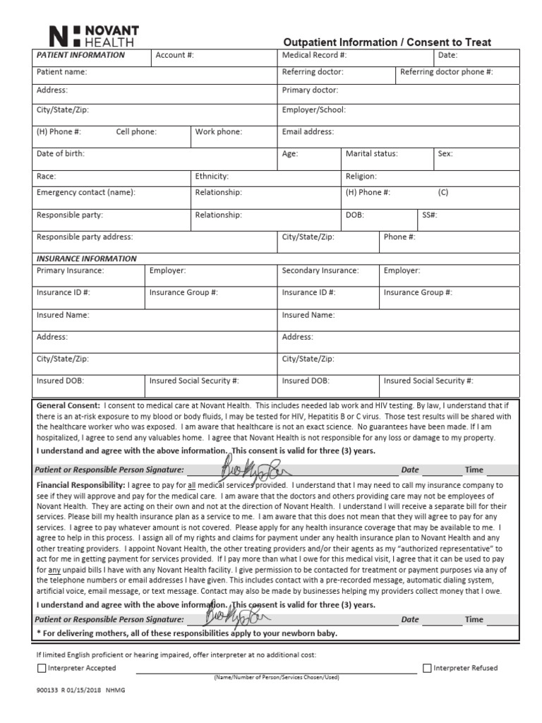 Outpatient Consent and Patient Info Form | PDF | Patient | Health Care