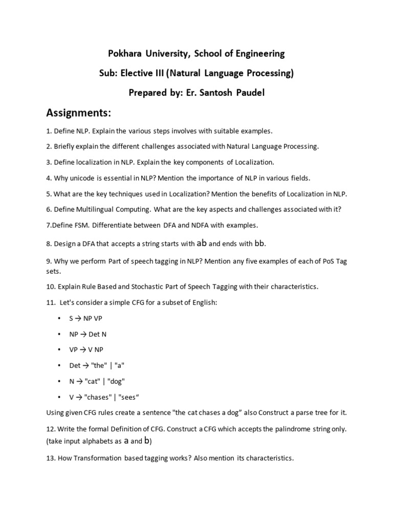 Natural Language Processing Assignments Guide | PDF | Syntax | Grammar