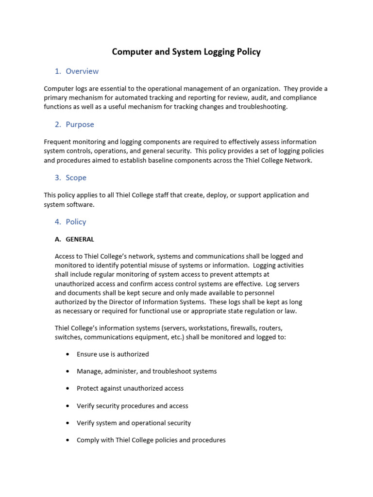 2018-Computer and System Logging Policy | PDF | Security | Computer ...
