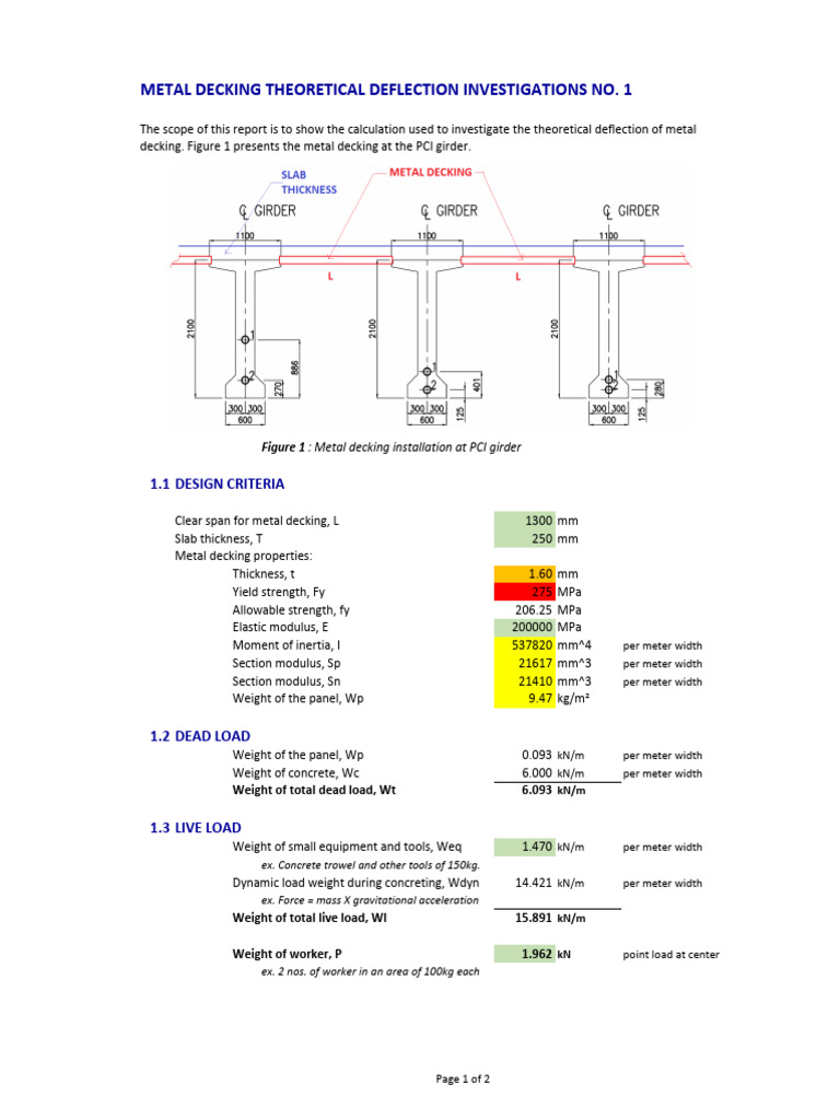 Metal Decking Deflection Analysis Report | PDF | Bending | Strength Of ...