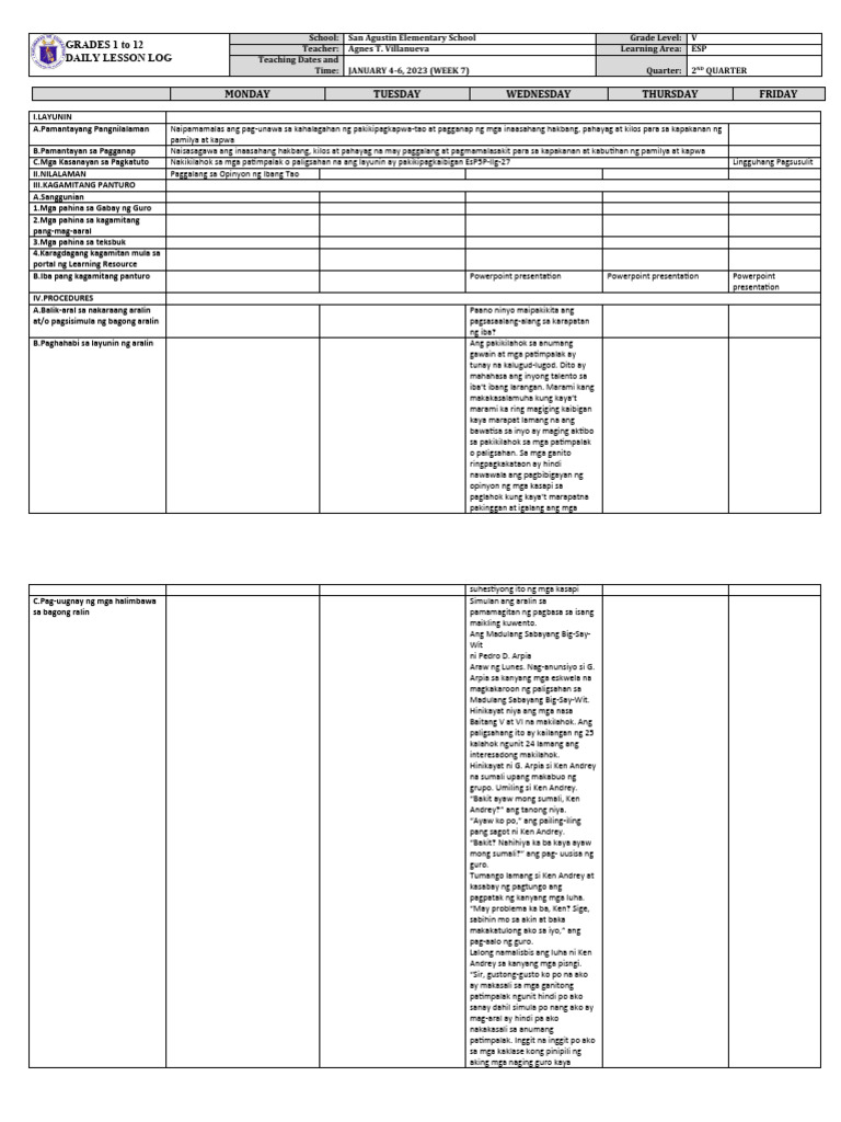 DLL - Esp 5 - Q2 - W7 | PDF