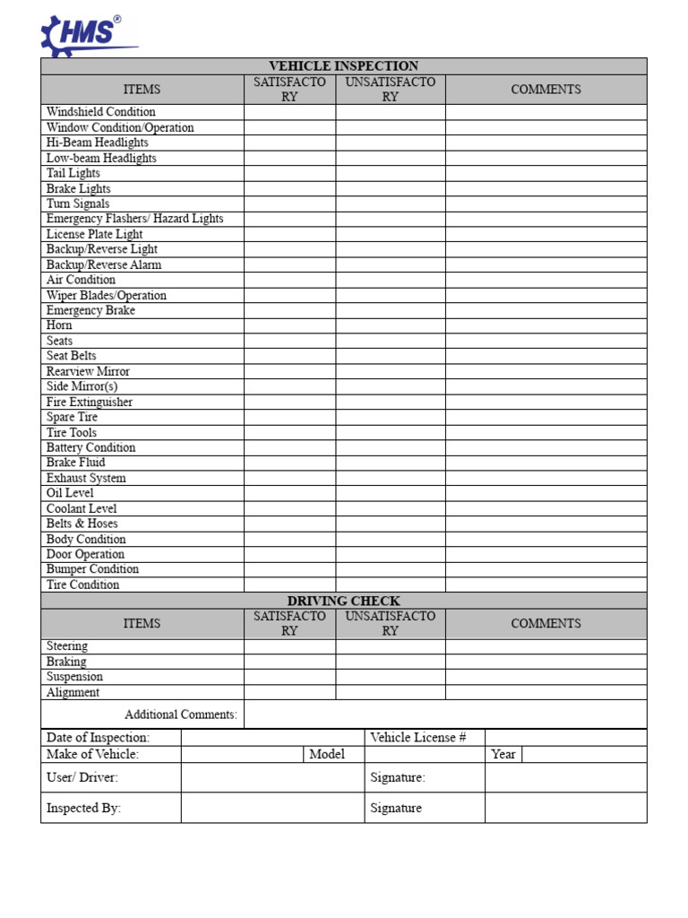 Vehicle Inspection Checklist Template | PDF