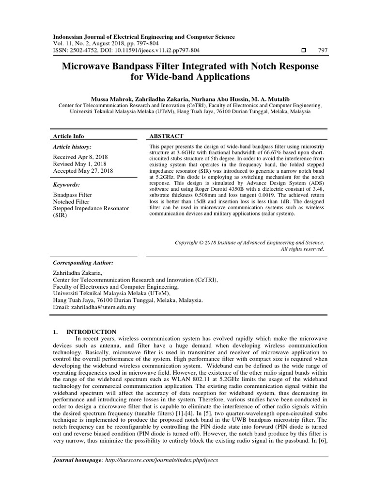Microwave Bandpass Filter Integrated With Notch Re | PDF | Electronic ...