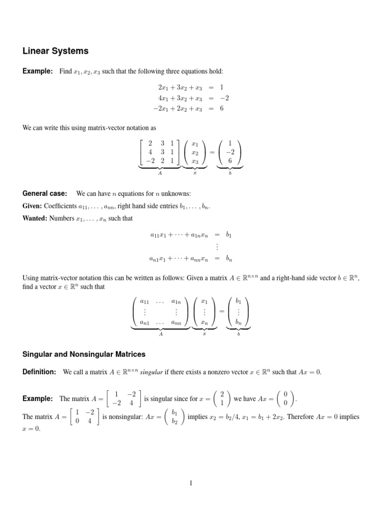 Lin Syst 460 | PDF | System Of Linear Equations | Matrix (Mathematics)