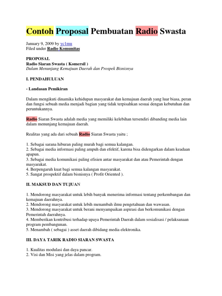 Contoh Proposal Pembuatan Radio Swasta