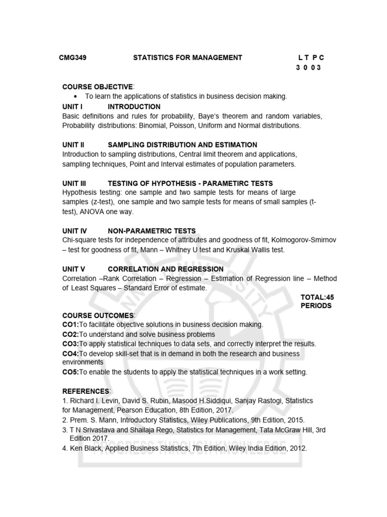 Statistics for Management Course Overview | PDF | Statistics ...