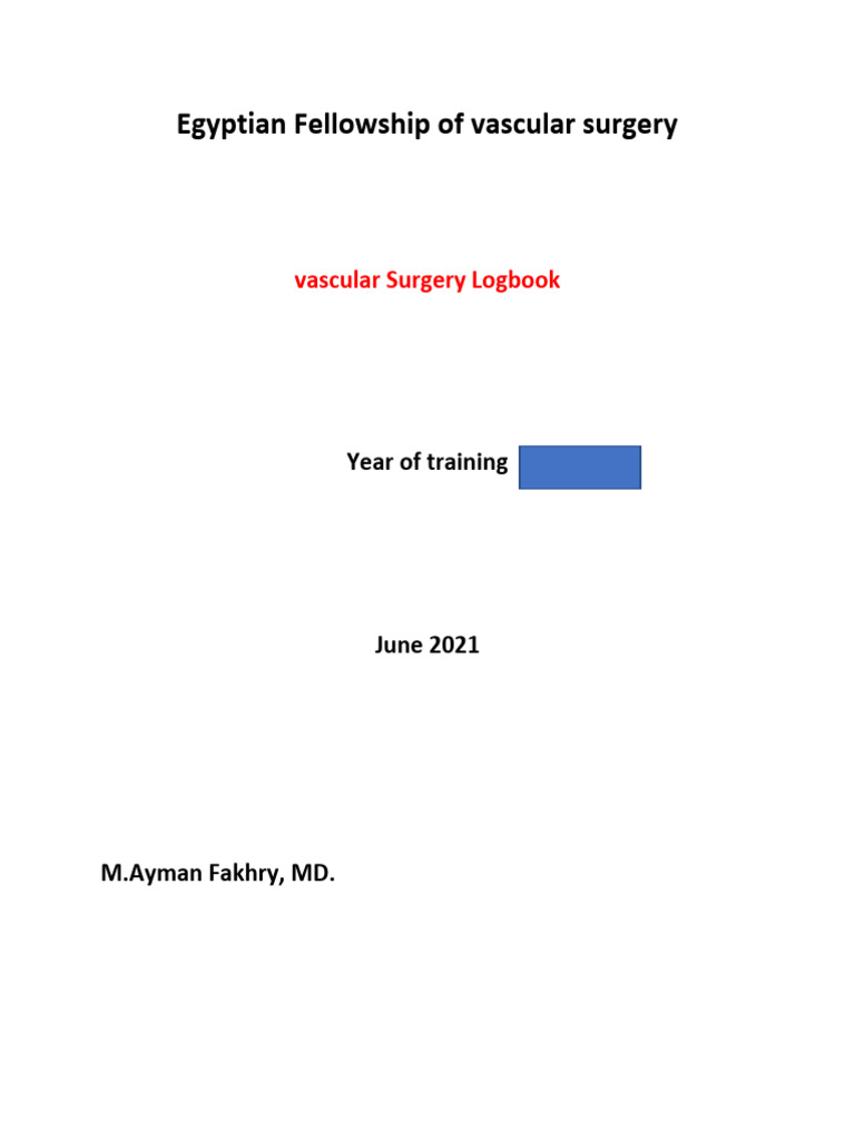 Vascular Surgery Training Logbook | PDF | Surgery | Patient