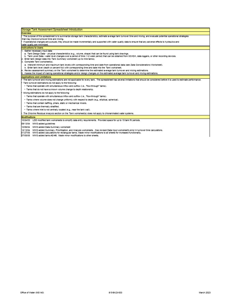 Storage Tank Assessment Spreadsheet Guide | PDF | Discharge (Hydrology ...