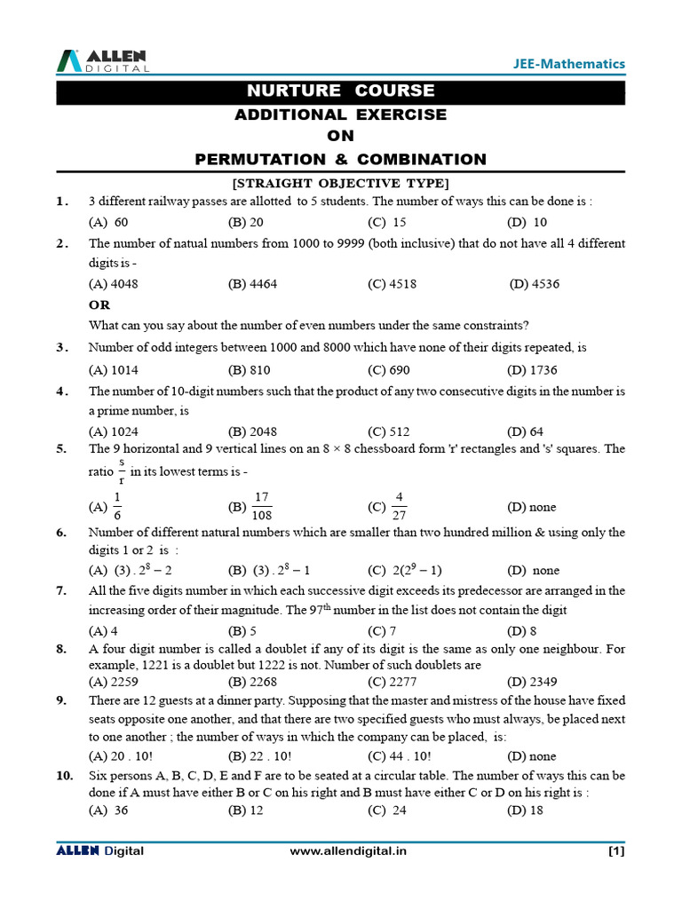 Additional Exercise of P & C | PDF | Numbers | Mathematical Concepts