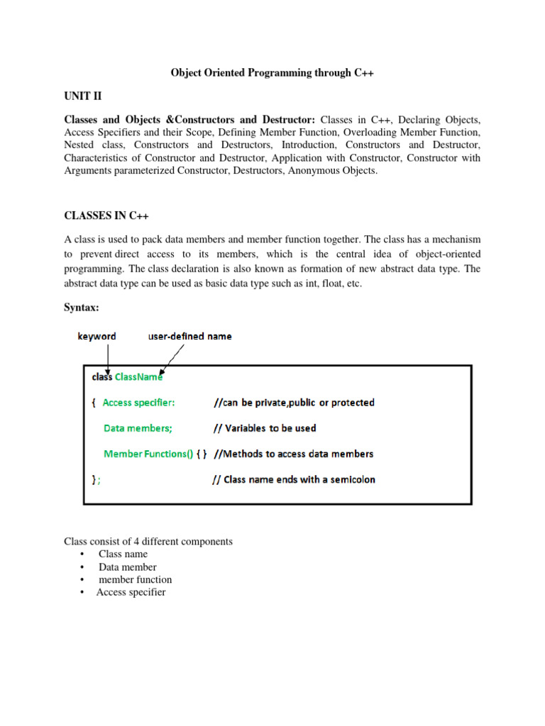 Unit 2C++ | PDF | Class (Computer Programming) | Method (Computer ...
