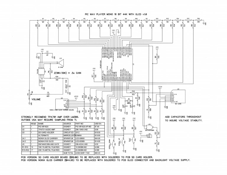 PIC Wav Player Mono 16bit 44k With GLCD Schematic v1 - 0 | PDF